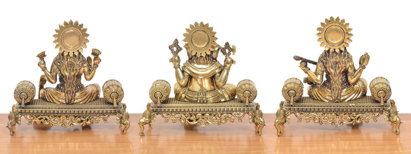 Bronze Lakshmi Ganesha Saraswati Idol (Height:8 Inches)