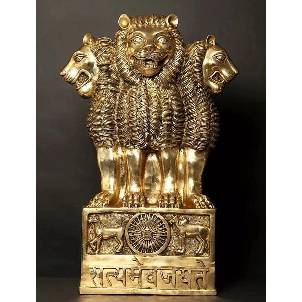 AONA Grand Brass National Emblem of India Ashoka Stambh Standing and Wall Hanging Display 34 inches