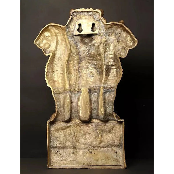 Grand Brass National Emblem of India Ashoka Stambh Standing and Wall Hanging Display 34 inches Study Setting