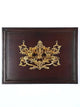 Brass Lakshmi, Ganesha, and Saraswati in Wooden Frame Wall Hanging (Height: 24 Inch)