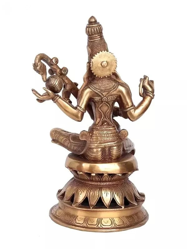 Handmade Brass Goddess Saraswati Statue Playing the Veena 12 Inches Study Setting