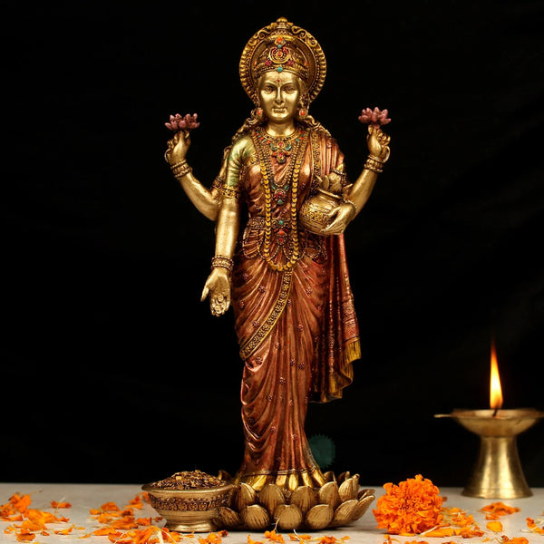 Resin Standing Vishnu Lakshmi Idol with Marble Design 3 kg Study Setting