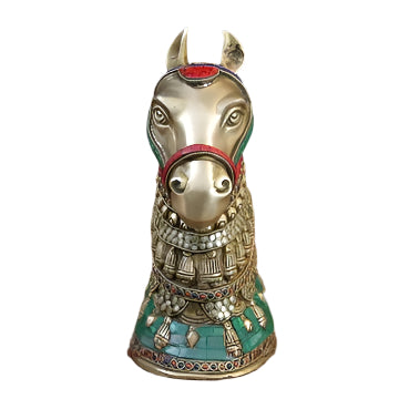 Aona brass horse head statue with a golden finish