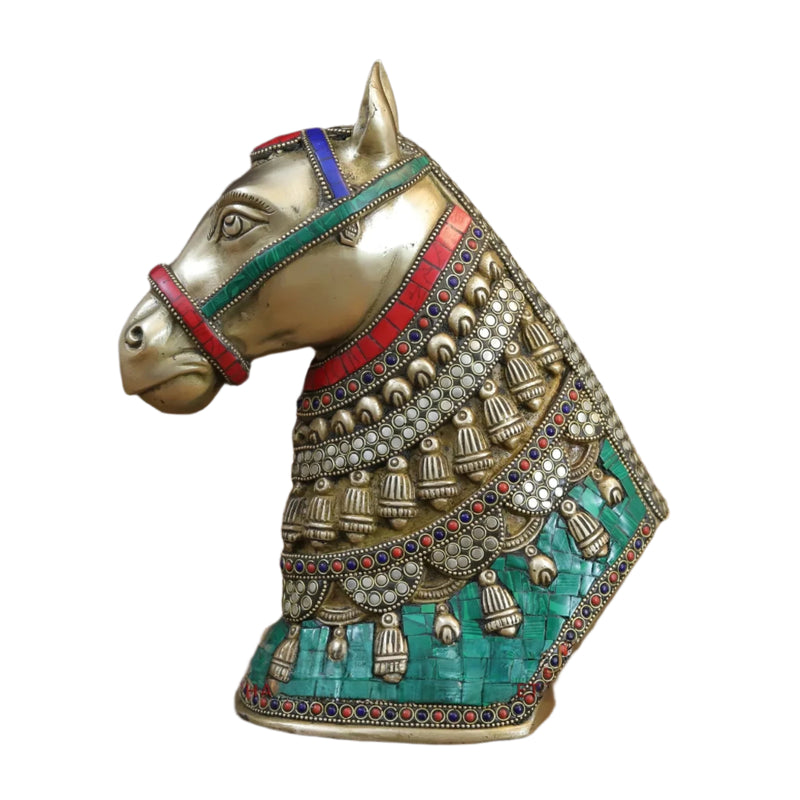Brass Horse Head Beautiful Home Decor (Height: 11 inches)