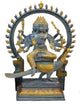 Brass Lord Kartik Seated with Ornate Frame & Peacock, Grey and Golden Finish, 17.5 inches