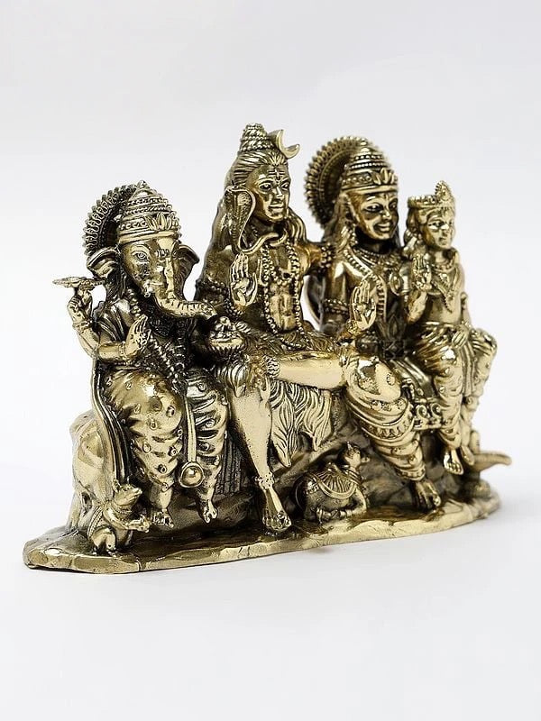 Small Superfine Brass Statue of Lord Shiva with His Family 5 Inches Entryway Setting