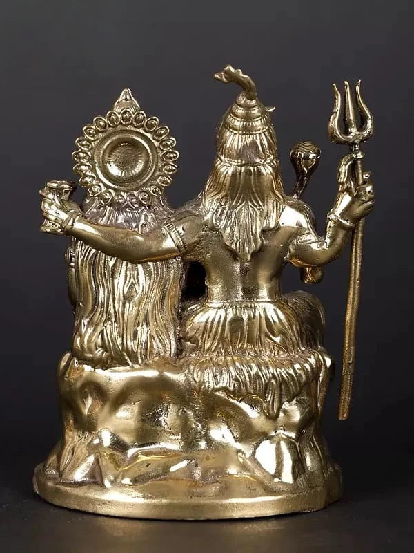 Brass Superfine Lord Shiva Parvati Ganesha Family Idol (Height 4 Inches) Study Setting