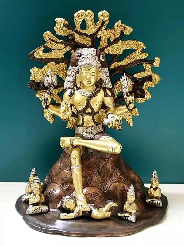 The Magnificence of Dakshinamurti Shiva in Brass | Handmade 12 Inch Mandir Setting
