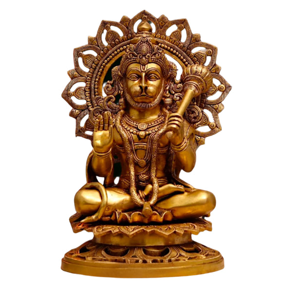 Brass Hanuman ji Sitting with Gada idol (Height: 18 Inches) Mandir Setting