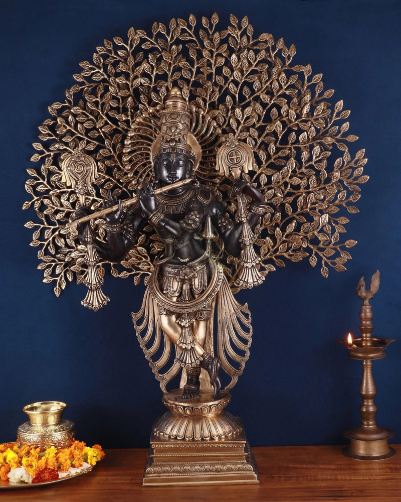 Brass Lord Krishna with Kalpavriksha Statue (Height : 37.2 Inches)
