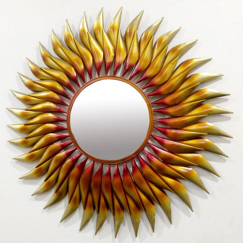 Iron The Powerful Sun Wall Hanging Mirror (Height: 38 Inches)