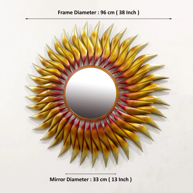Iron The Powerful Sun Wall Hanging Mirror (Height: 38 Inches)