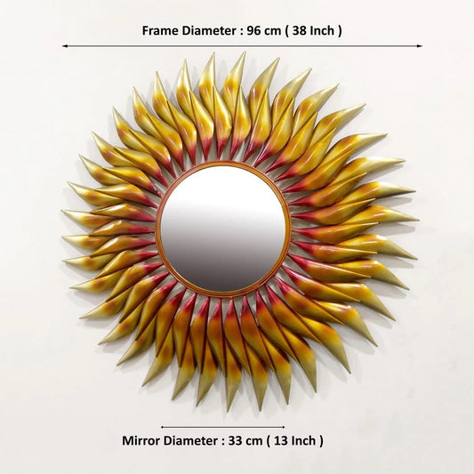 Iron The Powerful Sun Wall Hanging Mirror (Height: 38 Inches)