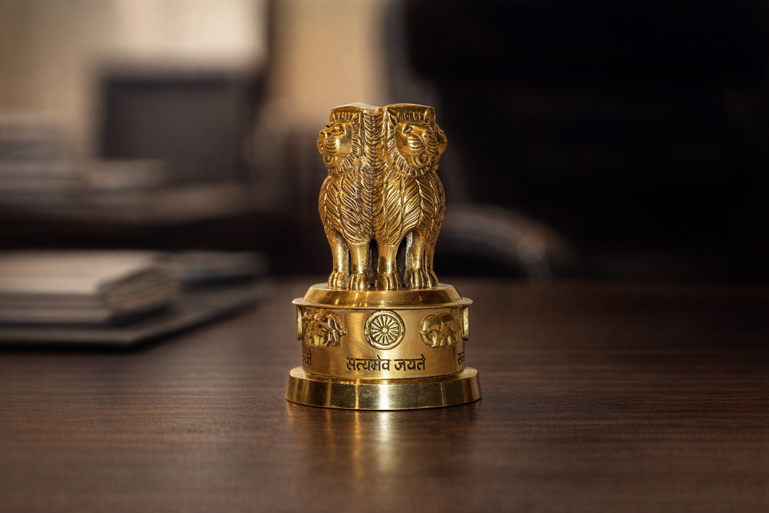 AONA Brass Ashoka Stambh Emblem Memento Office Showpiece