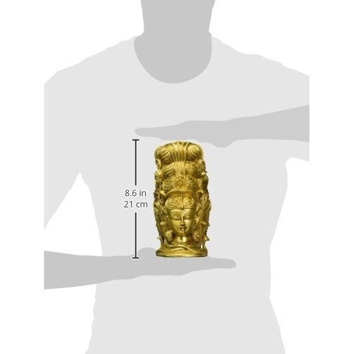 Brass 8.1" Three Face of Shiva with Goddess Parvati Face (with Top of The Head Goddess Ganga) Study Setting