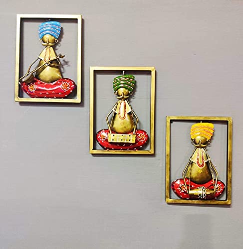Iron Musicians Frame Set Of 3 Wall Decor (Height: 11 Inches)