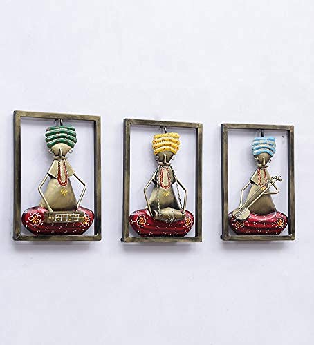 Iron Musicians Frame Set Of 3 Wall Decor (Height: 11 Inches)