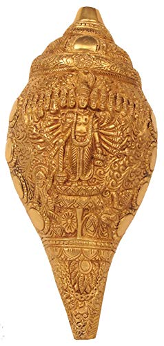 Lord Vishnu Wall Hanging Shankh - (Brass, Height 9.3") Mandir Setting