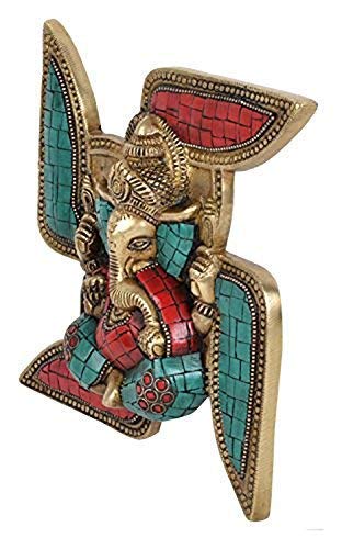 Brass Ganesha on Swastika Wall Hanging Wall Decor Wall Hanging Decorative Showpiece Height 7 width 7 Inch Entryway Setting