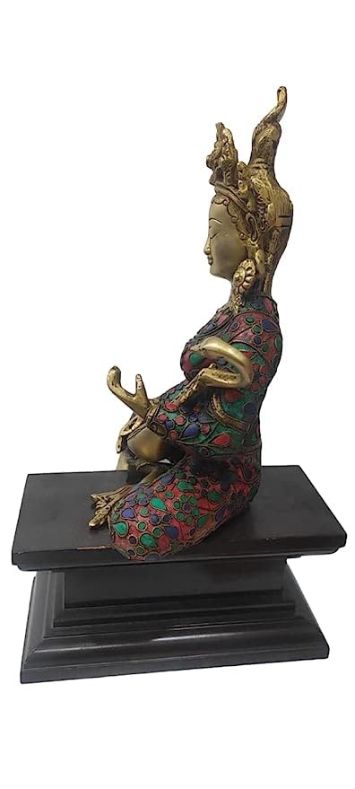 Saraswati Maa Brass Idol, Hindu Goddess Saraswati MATA murti for Pooja (Height: 15 Inches) (Multicolor) Study Setting