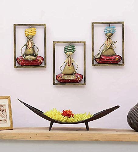 Iron Musicians Frame Set Of 3 Wall Decor (Height: 11 Inches) Mandir Setting