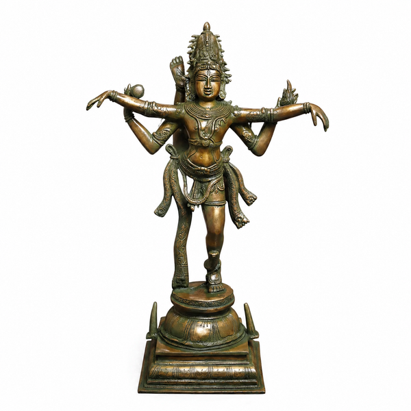 Premium Brass Nataraja Statue (Dancing Shiva) in Gold & Green Finish (Height:20 Inches) Mandir Setting