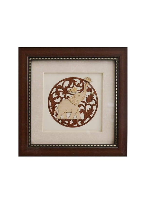 Wooden Art Work Elephant Frame Wall Decor 8 Inch X 8 Inch Mandir Setting
