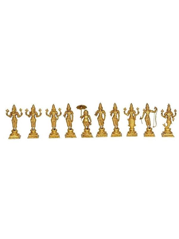 Brass Vishnu Dashavatar Idols (Height : 9 Inches (Each)) | Set of 10 Mandir Setting
