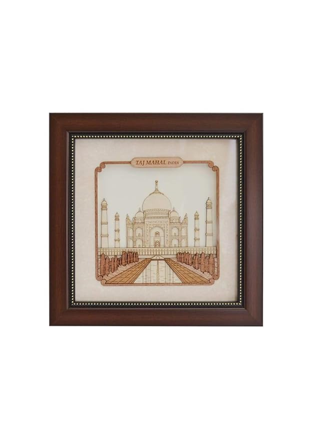 Wooden Art Work TalMahal India Frame Wall Decor 8 x 8 Inch Craft Detail