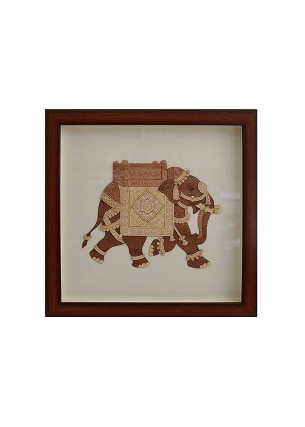 Wooden Art Work Rajasthani Wall Art Elephant Frame Wall Decor 8 x 8 Inch Craft Detail
