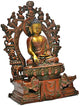 Brass Buddha Tibetan style (Bhumisparsha Mudra) (Height: 11 inches)