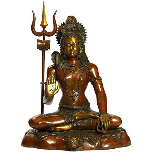 AONA Large Brass Abhaya Mudra Mahadev Statue antique brown finish