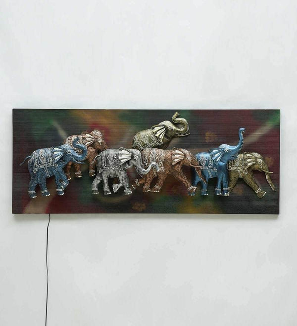 Iron 7 Running Elephant with LED Light Vastu (Height: 25 Inches) Study Setting