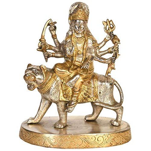 Maa Durga Decorative Idol Statue - (Brass, Height 8.8") Mandir Setting