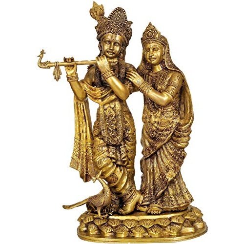 Brass Radha Krishna Statue (Height 30.5 inches) Mandir Setting