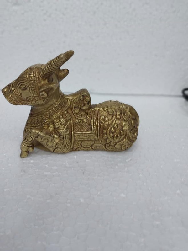 Brass Shiva Nandi Idol Statue Shiv Vehicle | Height : 4.25 inches Study Setting