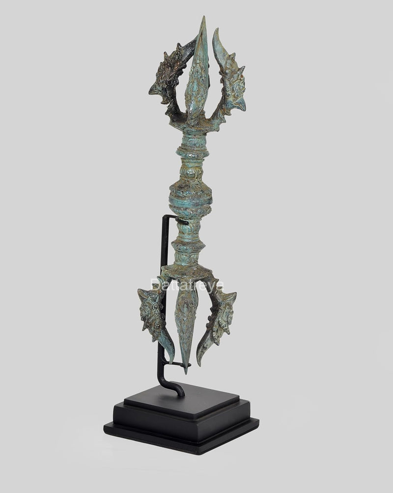 Vintage Indonesian Bronze Tibetan Buddhist Eight Pronged Small Dorje With wooden base (Height :16 inches)