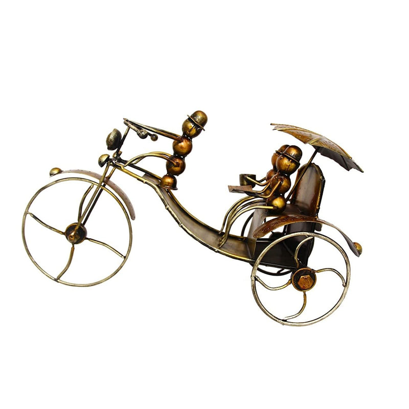 Ant Bicycle Iron Figurine Hand Pulling Rickshaw Showpiece Multicolour (Height 11 Inches)