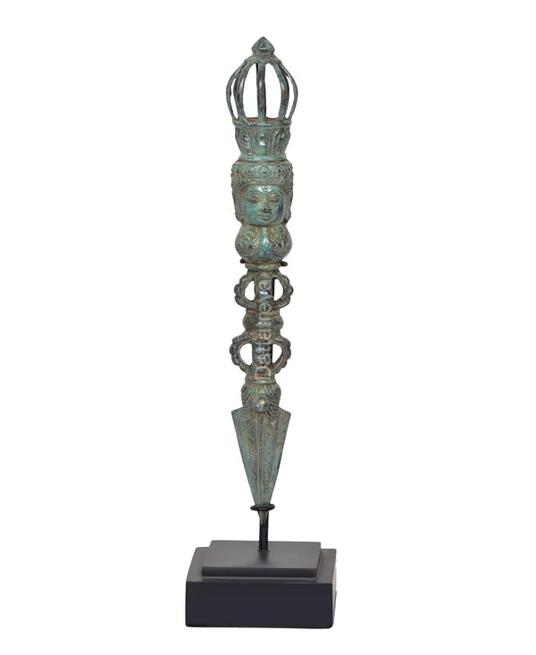 Vintage Indonesian Bronze Phurpa Ritual Dagger Tibetan Buddhist with wooden base (Height 14 Inch) Entryway Setting
