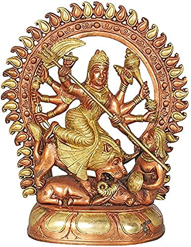 Brass Mahisasuram Mardini Goddess Durga Height 12 Inches Study Setting