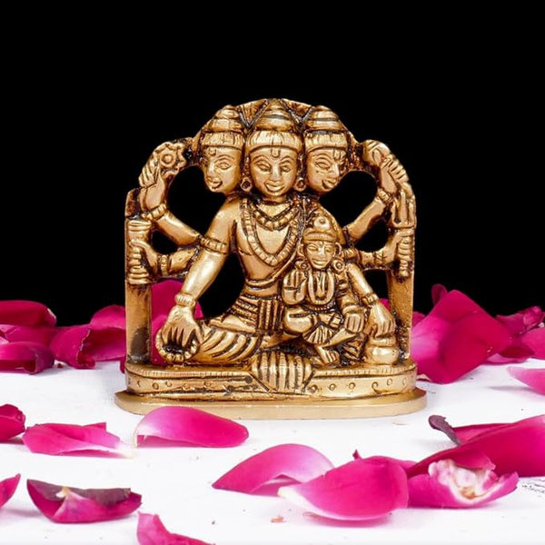Brass Dattatreya with Laxmi Maa (Height: 2.5 inches) Mandir Setting