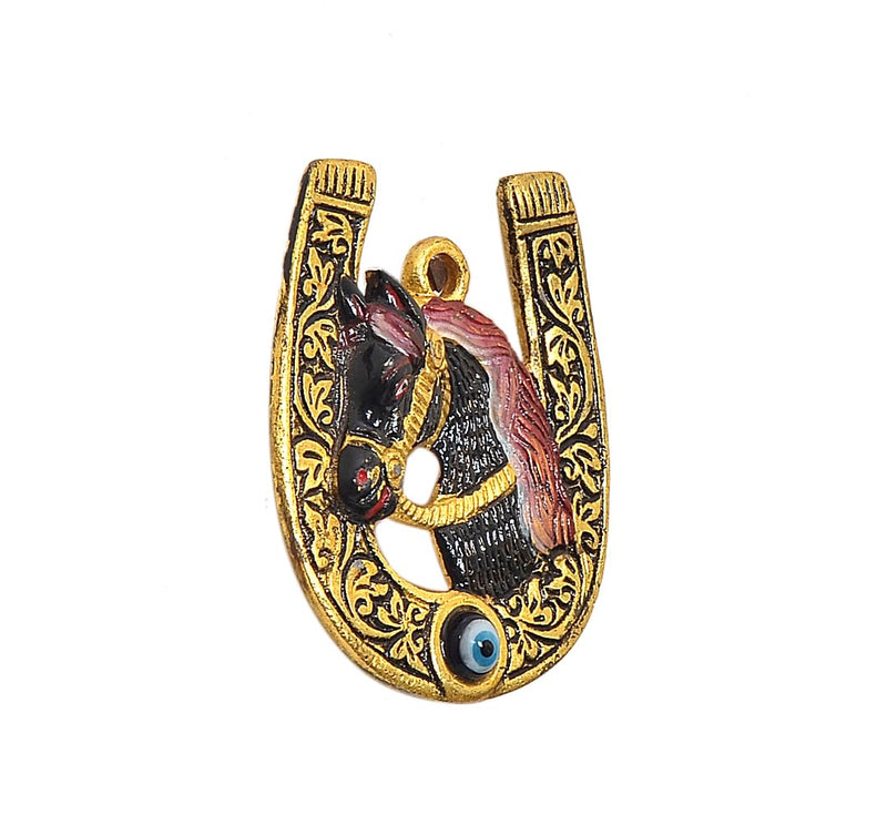 White Metal Horse Shoe Wall Hanging Nazar Battu Evil Eye Protection (Height: 3.5 Inch)