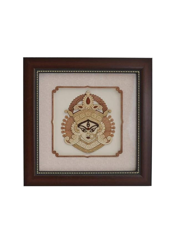 Wooden Art Work Maa Durga Frame Wall Decor 8 x 8 Inch Mandir Setting