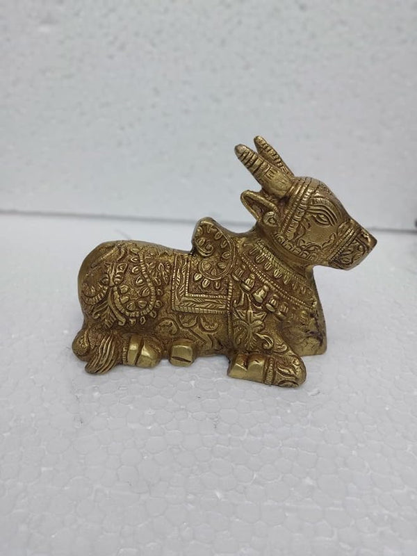 Brass Shiva Nandi Idol Statue Shiv Vehicle | Height : 4.25 inches Mandir Setting