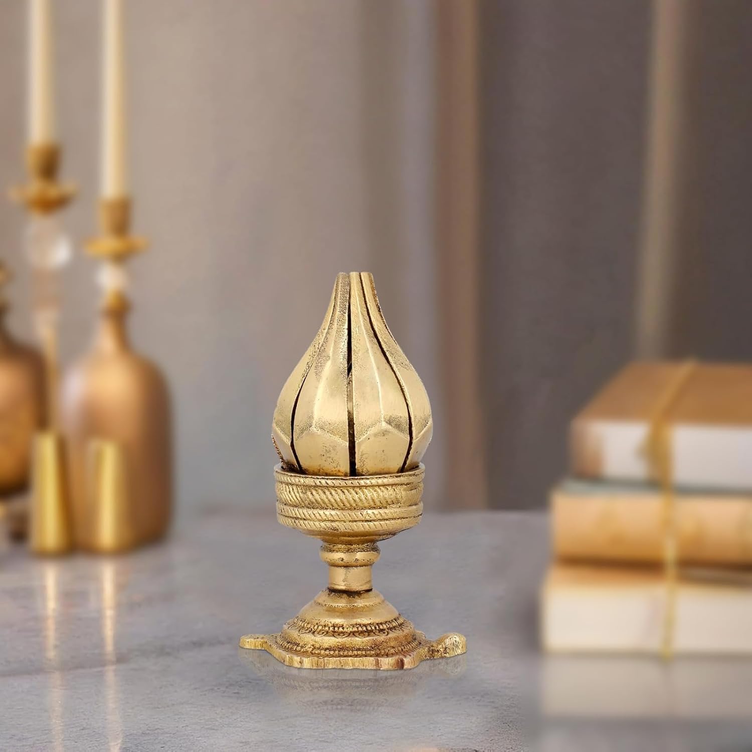 Brass Aarti Diya Oil Wick Lamp (Height 4 Inch)