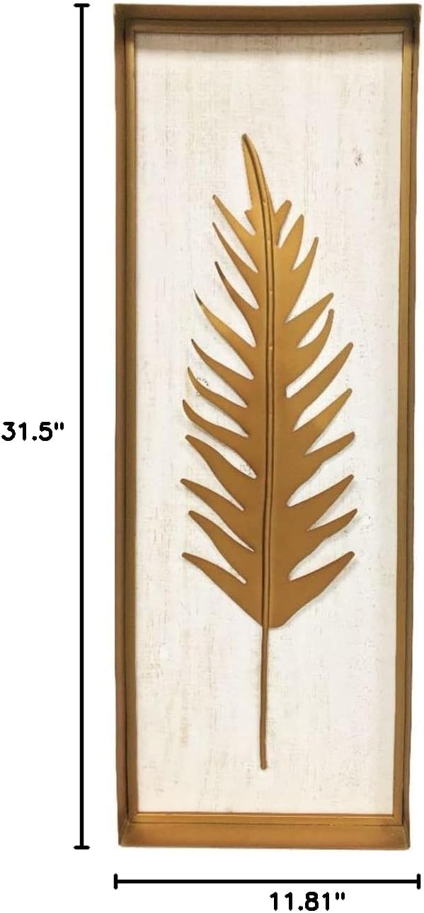 Iron Leaf in Wooden Frame Showpiece for Home Decor (Height: 31.5 Inches)