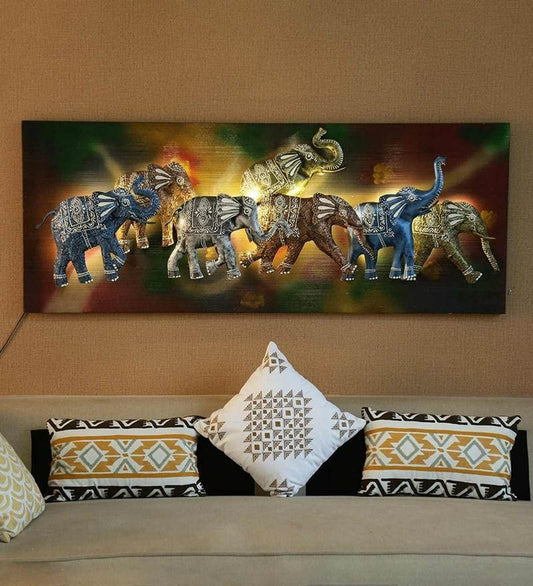 Iron 7 Running Elephant with LED Light Vastu (Height: 25 Inches)