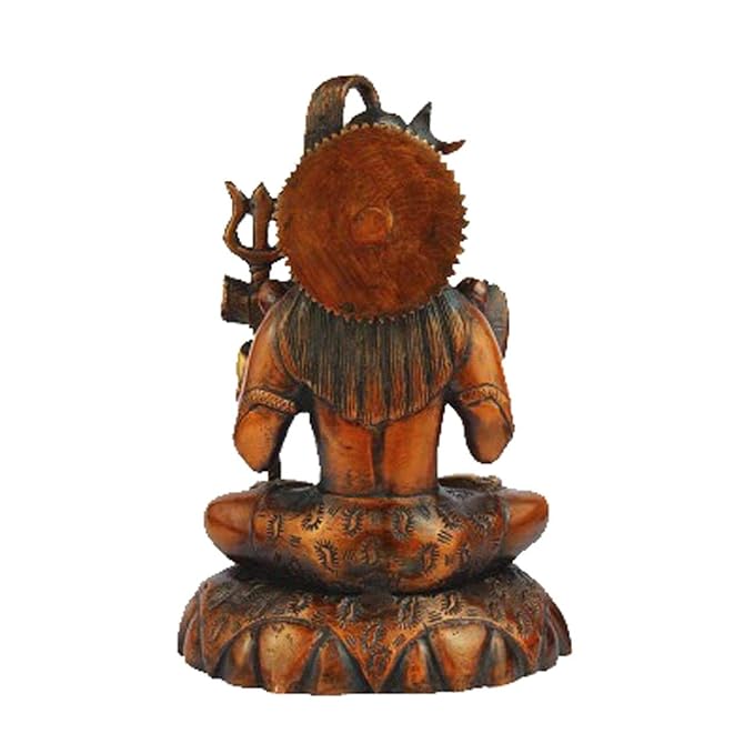 Brass Lord Shiva Sitting On Lion Base 25.4cm X 15.24cm - Copper Red Finish Craft Detail
