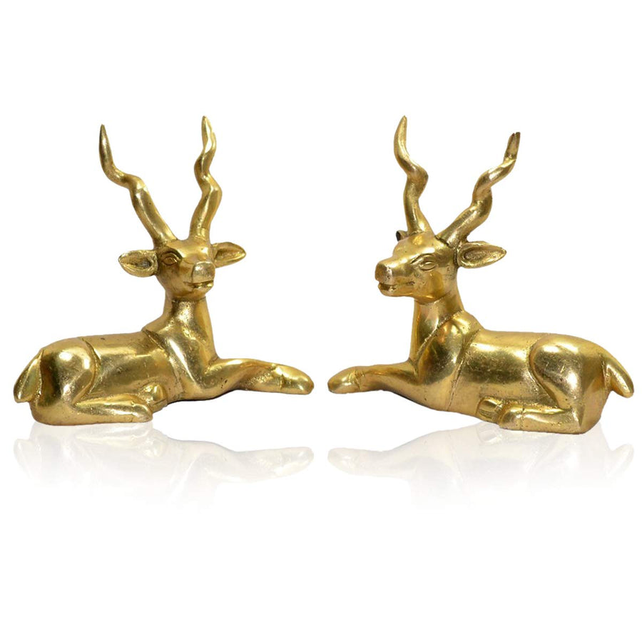 Elegant Brass Sitting Deer Pair Figurine Representing Grace and Peaceful Harmony (Height:4 Inches) Craft Detail
