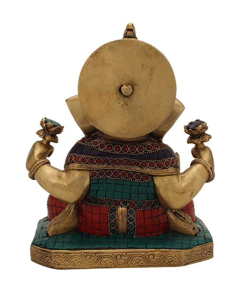 Brass Dagdu Ganesha Twisted Trunk Statue (Height 12 Inches)